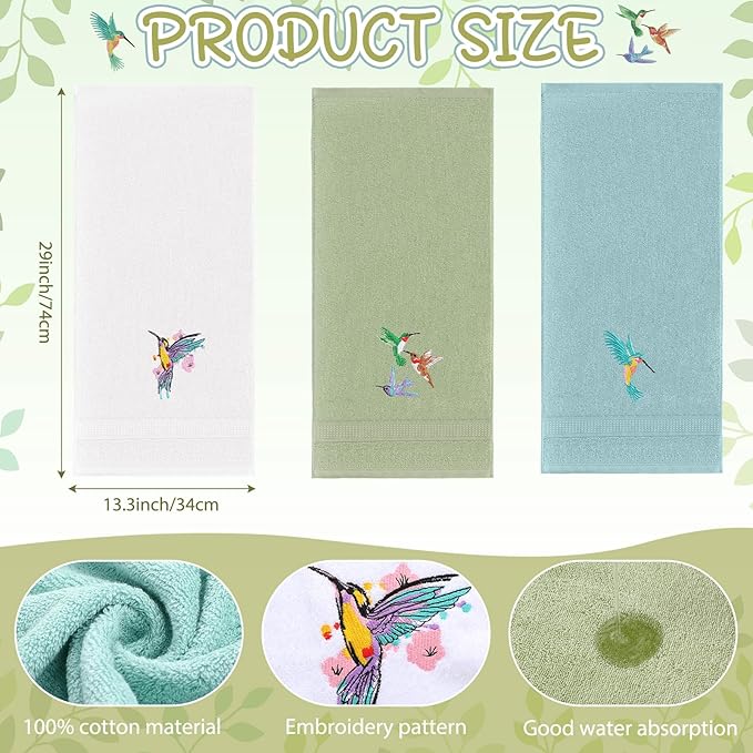 3 Pcs Hummingbird Hand Towels Farmhouse Garden Hummingbird Bathroom Decor 14x29