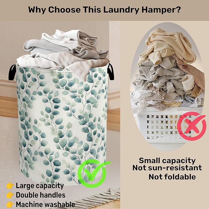 Sage Green Plant Large Clothes Hamper Bag