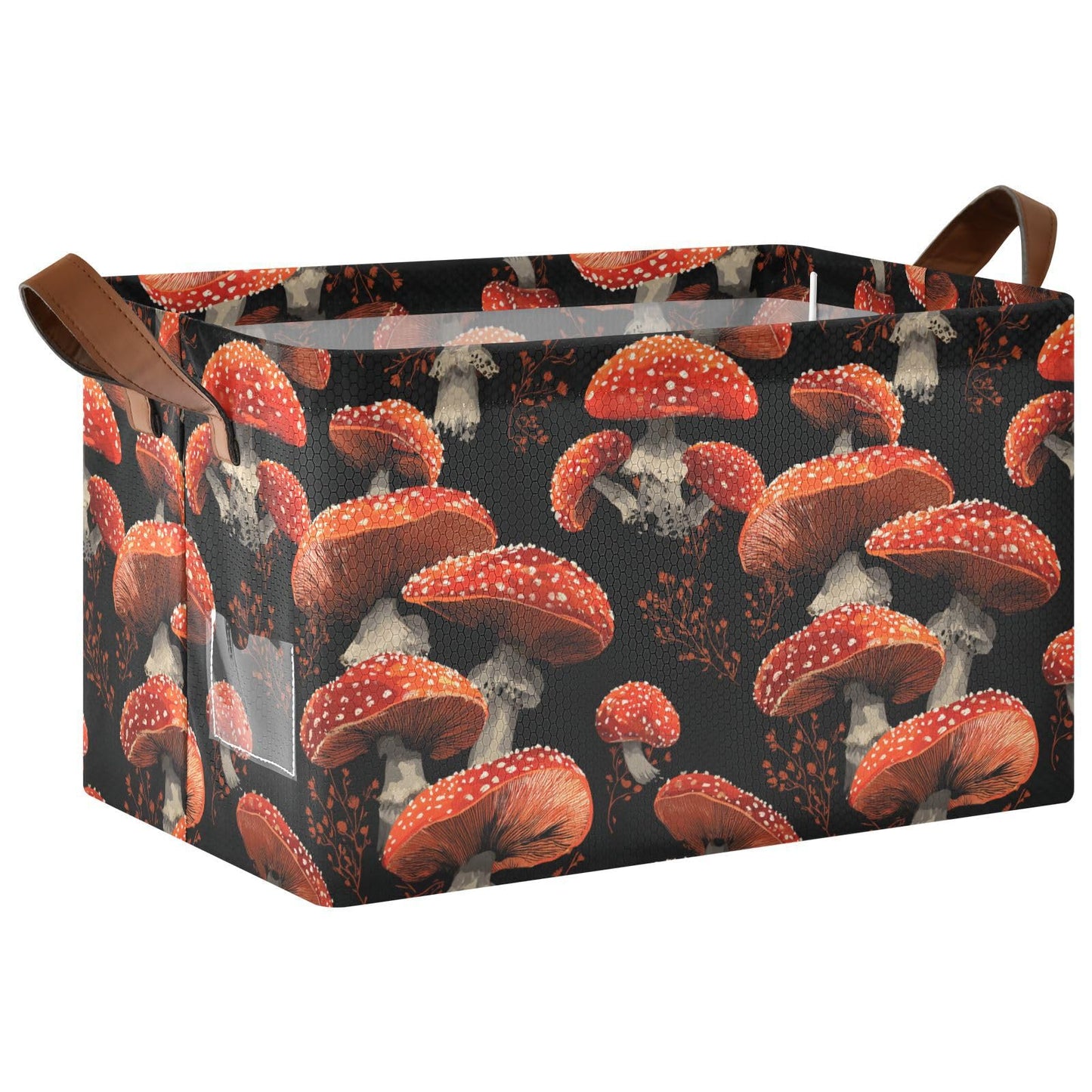 Red Mushrooms Amanita Mushroom Storage Basket Foldable Cube Storage Bins with Handles&Label Waterproof Collapsible Organizer Box Bin Large Rectangle Decorative Baskets for Shelves Home Room Laundry