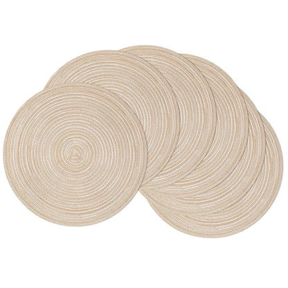 SHACOS 15 inch Round Braided Placemats Set of 6 Non Slip Heat Resistant Cotton Polyester Table Mats Washable Place Mats for Dinner Party Table Decoration (Beige, 6)
