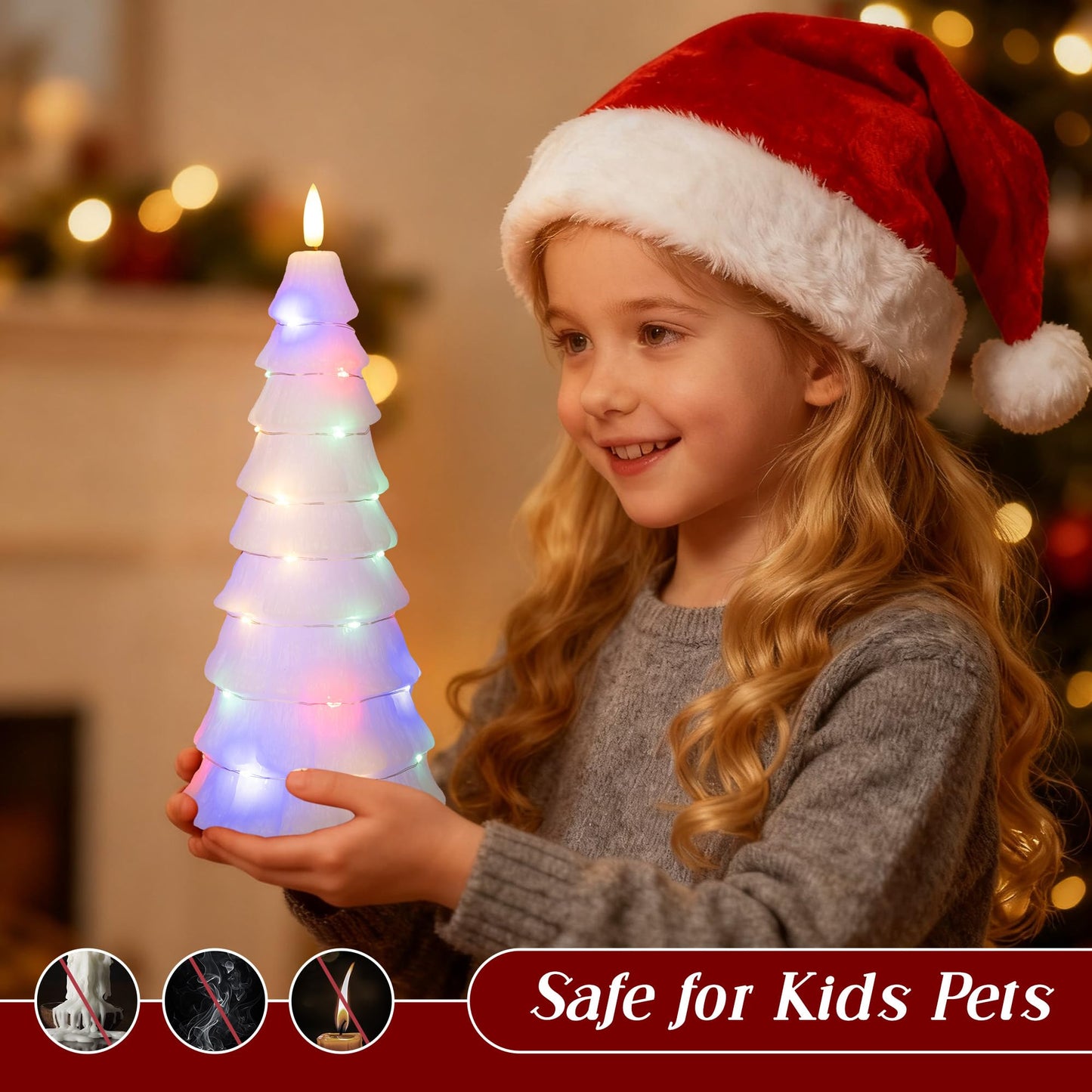 AFINETH Christmas Tree Candles with Remote, Christmas Flameless Candles with Embedded Star String Fairy Lights, Real Wax Battery Operated Candles, Xmas Flameless Candles for Mantel Decor