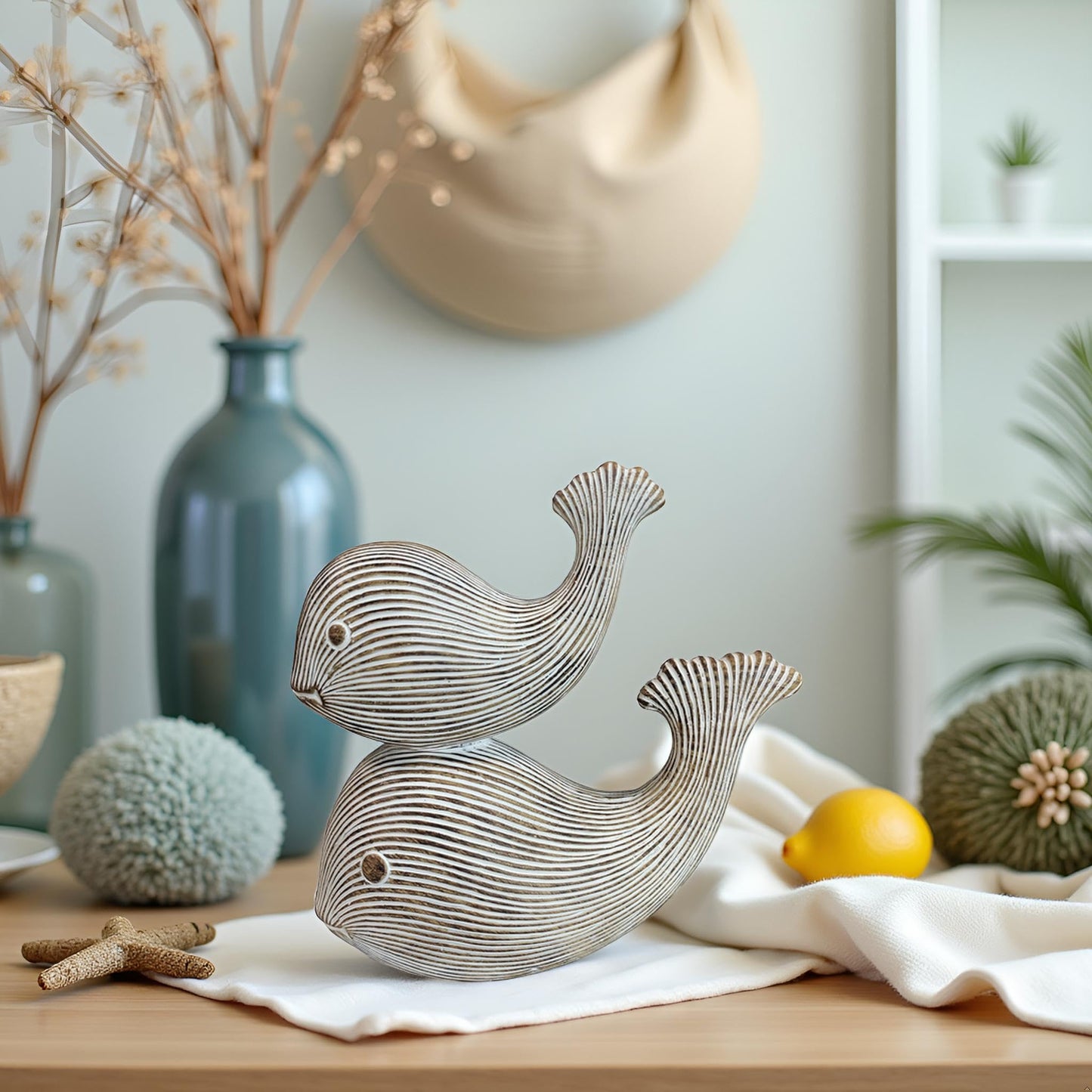 LAIKEARTS Abstract Modern Whale Decorative Sculpture, Home Decor,Ocean Beach Theme Whale Decorations,Coffee Table Statues,Dining Living Room Desk Decor,Shelf Decoration