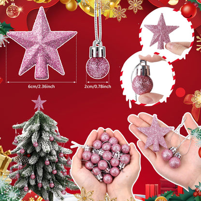 RoundFunny 25 Pcs Mini Valentine's Day Ornaments Set 0.79 Inch Glitter Valentine's Day Ball Tree Topper Star Hanging Ornaments for Party Decoration(Pink)