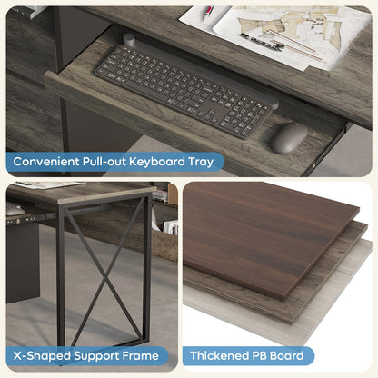 Bestier Office Desk with Drawers, 55 inch Industrial Computer Desk with Storage, Wood Teacher Desk with Keyboard Tray & File Drawer for Home Office, Dark Gray Oak