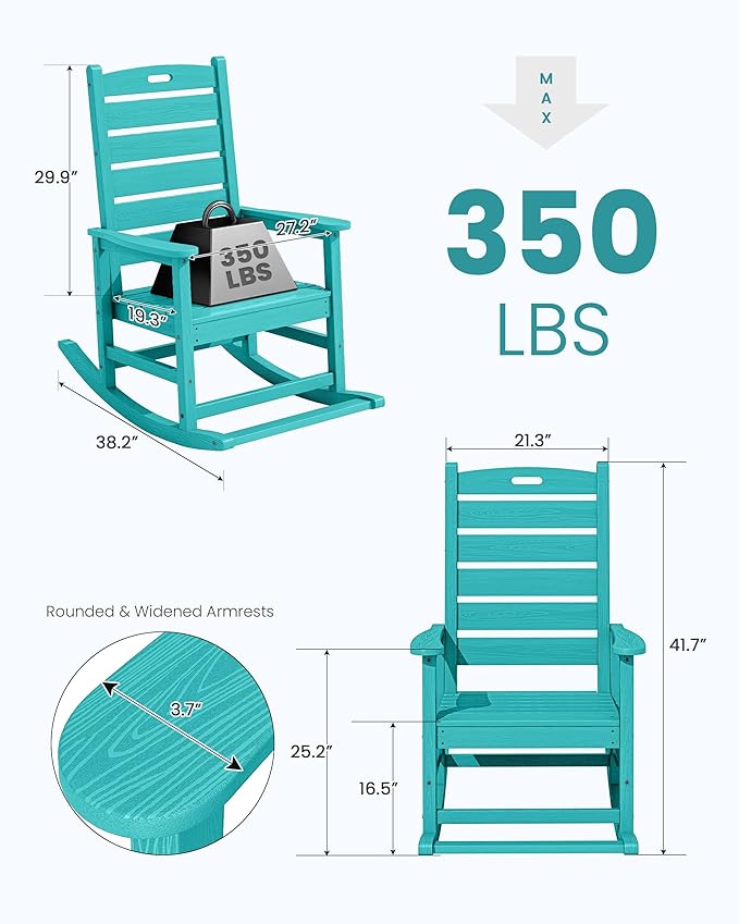 SERWALL Outdoor Rocking Chair, Oversized Rocking Chair with Footrest for Adults, HDPE All Weather Resistant Rocking Chairs for Patio, 350lbs Weight Capacity, Aruba