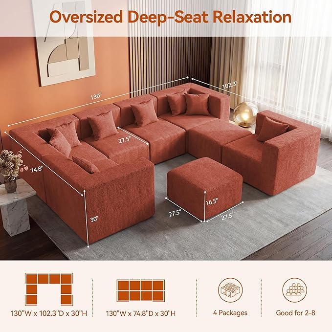 MONVANE Modular Sectional Sofa, Oversized 8 Seat Convertible U Shaped Couch