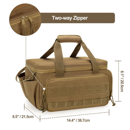 Rexmica 14-Inch Tool Bag with Anti-friction Bottom, Hand Tool Storage Organizer for Men, Tactical Range Bag, Multi-purpose Work Tote for Repairman, Carpenters, Handyman, Khaki