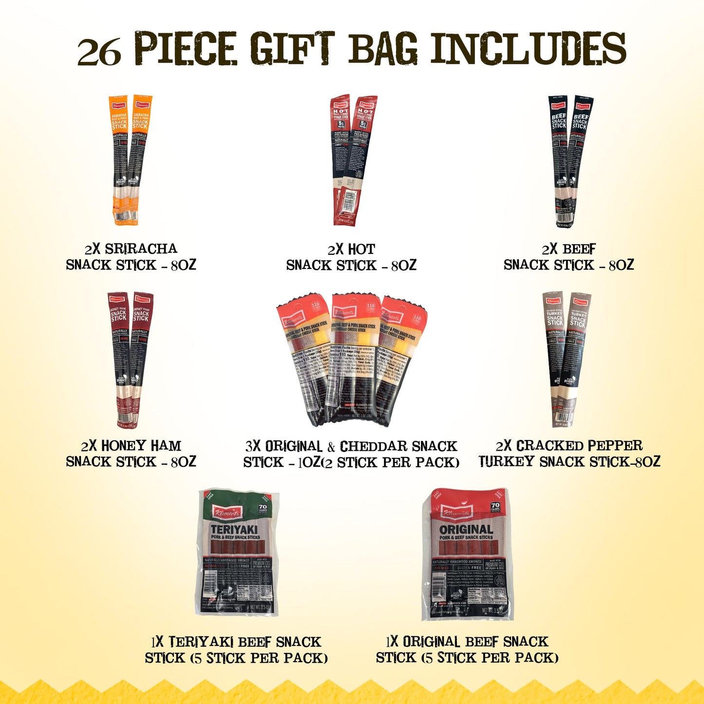 Jerky.com Gift Bag for Men | 26 Piece Meat Sticks Gift Basket with Beef Sticks, Pork, Turkey, Ham & Cheese Sticks | High Protein Snack Variety Pack | Christmas Gifts | Beef Jerky Gifts for Men