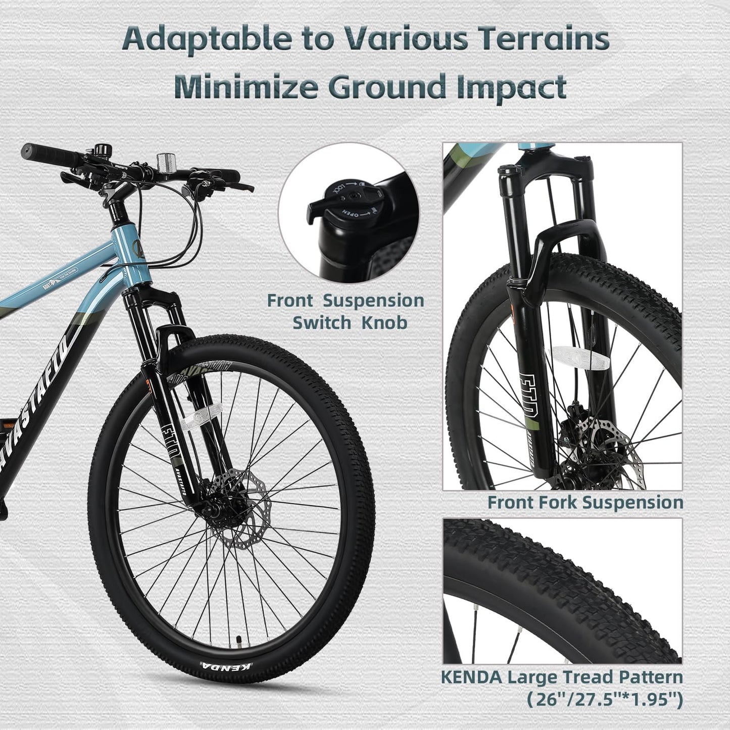 AVASTA 27.5-inch Mountain Bike for Man Male and Woman Female Adult with Lightweight Aluminum Alloy Frame and Dual Disc Brakes,Front Suspension,21-Speed Gear Shifters,Hidden Brake Cables,Blue