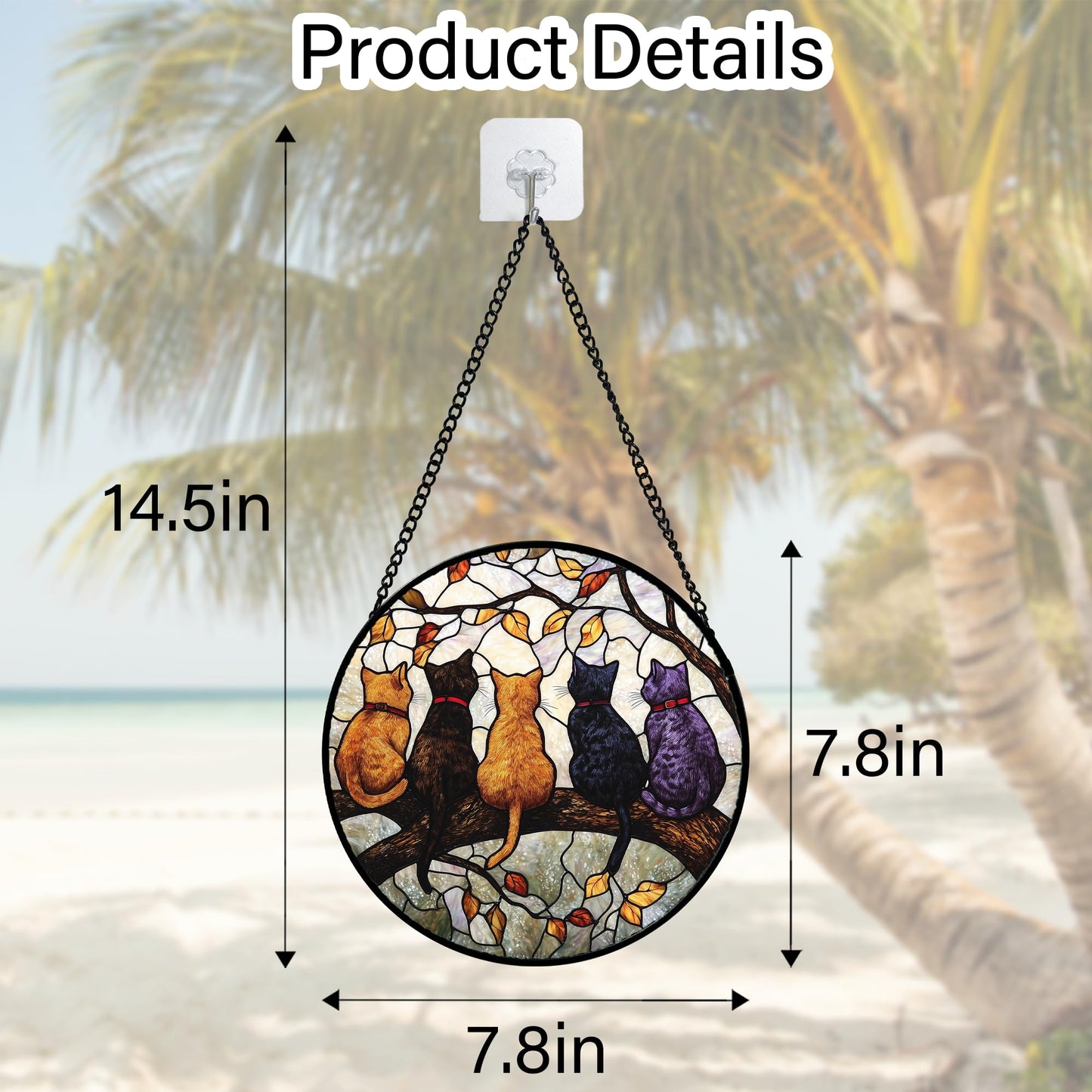DASTOLL Stained Glass Window Hanging - 5 Cats on a Branch Suncatcher for Window Doors Home Decoration and Christmas, Mother's Day Father's Day Birthday Gifts for Women, Men, and Mom 7.8x7.8 in