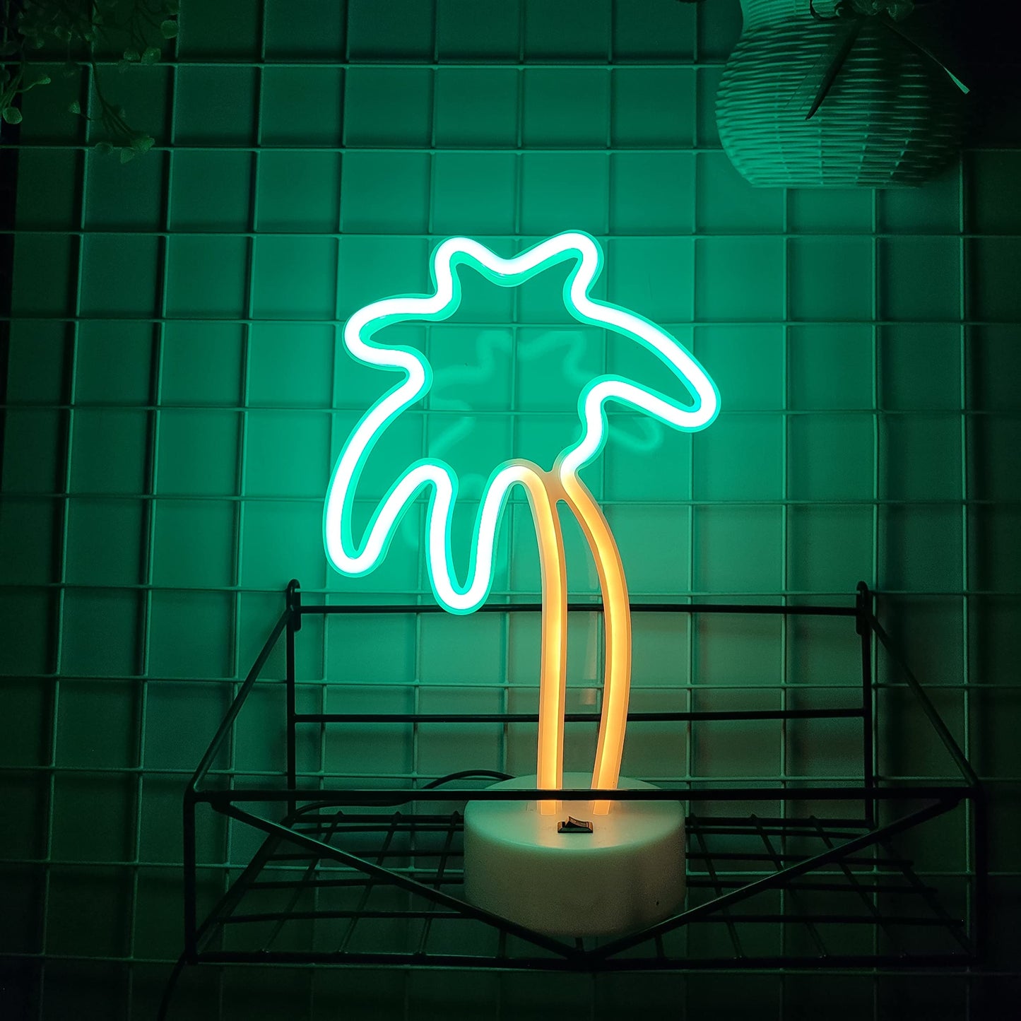 JYWJ Neon Signs with Holder Base,USB or 3-AA Battery Powered Neon Light,LED Desktop Wall Decoration,Various Parties,Decoration of Business Premises(Coconut Palm Tree)
