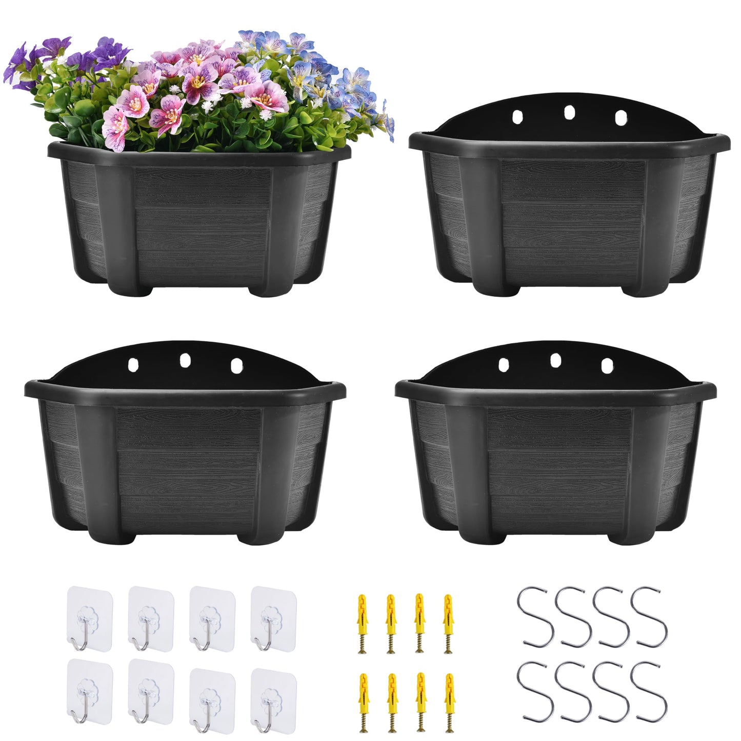 ORIMERC 9.8 inch Wood Imitated Wall Planter Pots for Indoor Plants, Wall Hanging Planters Living Wall Planter Indoor Outdoor Vertical Wall Mounted Planter for Your Green Plants, Dark Coffee (4 Pack)