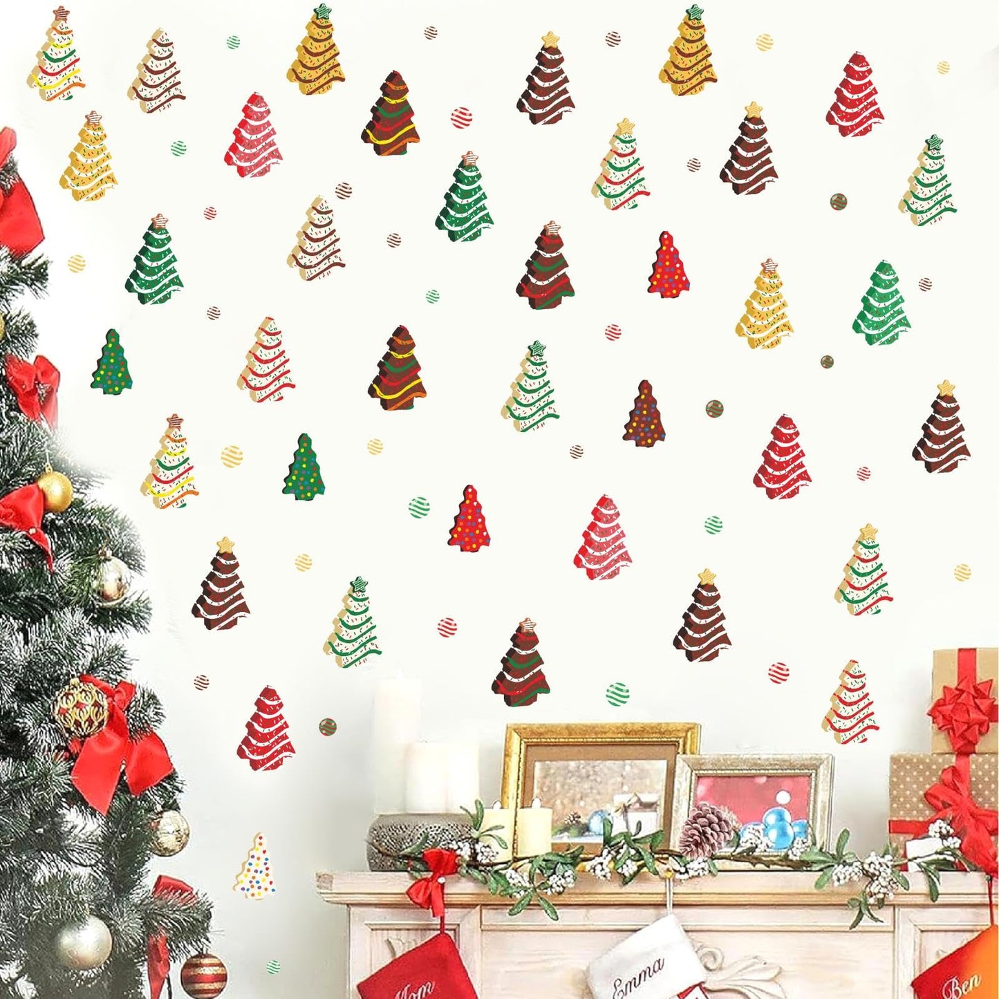 Christmas Small Tree Wall Stickers Christmas Candy Window Clings Stickers Double Sided Candy Cane Xmas Window Decals Pine Tree Holiday Window Decorations Christmas Party Supplies