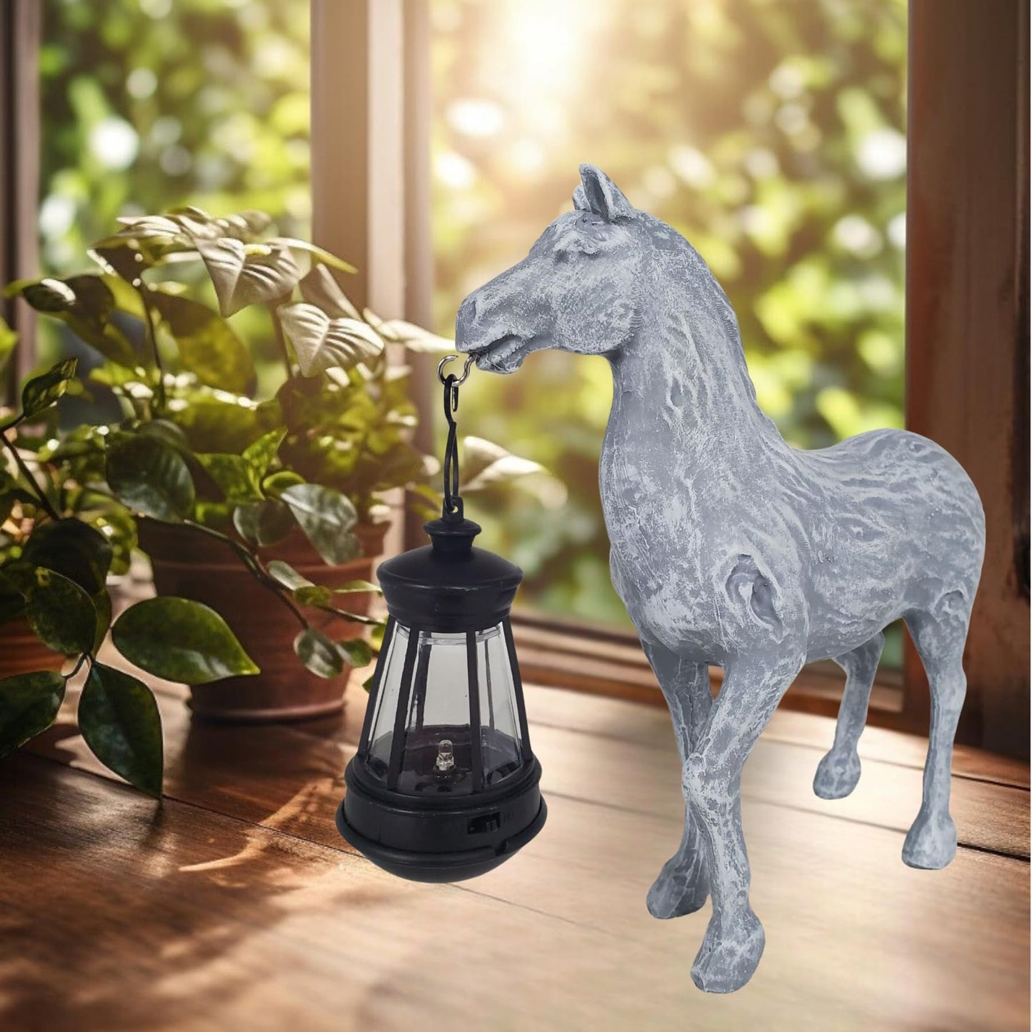 Horse Garden Statue with Solar Lantern,Garden Outdoor Horse Figurines Decor for Farmhouse Patio Yard Lawn Home Gifts for Mom Grandma Wome Housewarming Christmas Birthday