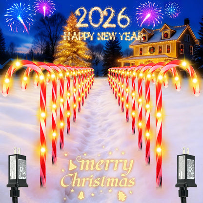 BOSSERN 24 Pack Christmas Candy Cane Lights Plug in, Jumbo Candy Cane Light Waterproof, 8 Modes Christmas LED Decorations for Outdoor, Pathway Lights Plug in for Garden Lawn Yard Patio Decorations