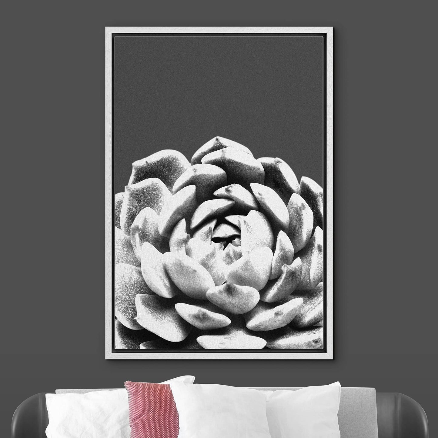 bestdeal depot Framed Canvas Print Wall Art Echeveria Succulent Closeup Floral Plants Photography Modern Art Farmhouse/Country Dark Black and White for Living Room, Bedroom, Office - 16"x24" White