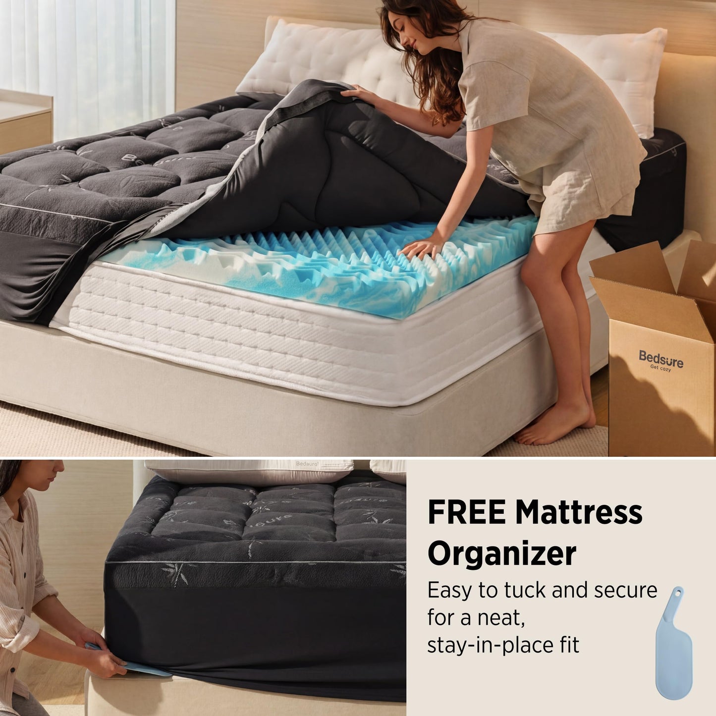 Bedsure Dual-Layer 5 Inch Memory Foam Mattress Topper Twin XL, 3 Inch Memory Foam + 2 Inch Viscose Made from Bamboo Mattress Topper Pad Cover, Breathable & Pressure Relief, Black
