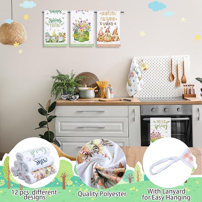 12 Pcs Seasonal Kitchen Towels Set