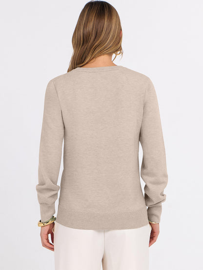 ANRABESS Womens Long Sleeve V Neck Sweaters 2025 Fall Casual Classic Soft Loose Fit Basic Pullover Jumper Top