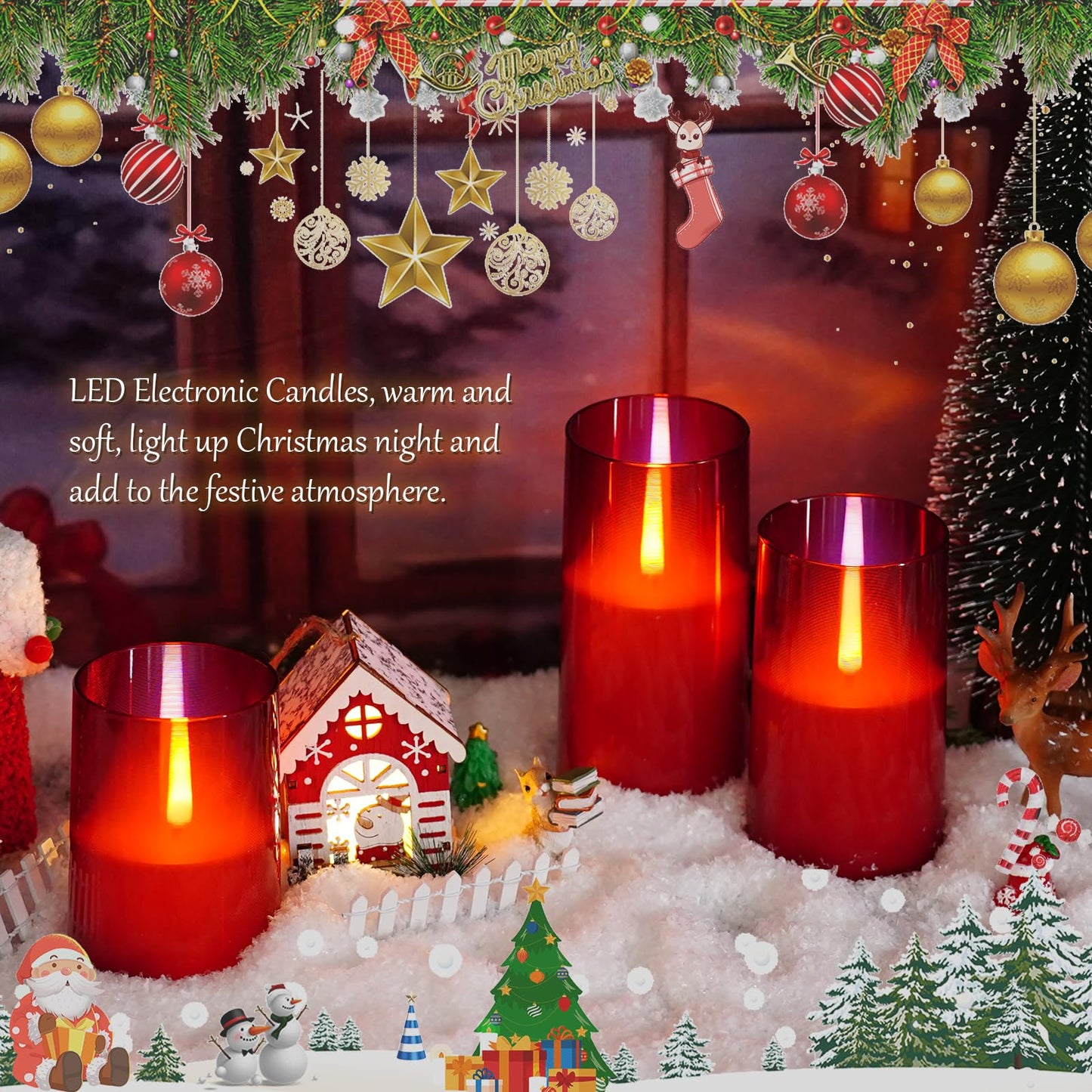 kakoya Flameless Candles Upgraded Realistic Flickering Flame,Battery Operated LED Candles with Remote Timers,Acrylic Electric Candles Set of 3(D 3" xH 4" 5" 6")（Red）