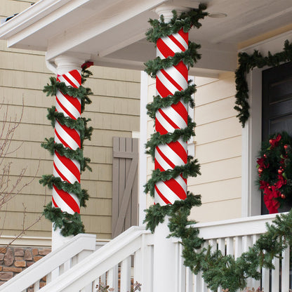 Suncalla 2 Pack Christmas Candy Cane Design Column Wraps 108 x 54 Inch Candy Cane Striped Disposable Porch Column Wraps with 1 Roll Tape Striped Pillar Cover for Fall Halloween Xmas Decor