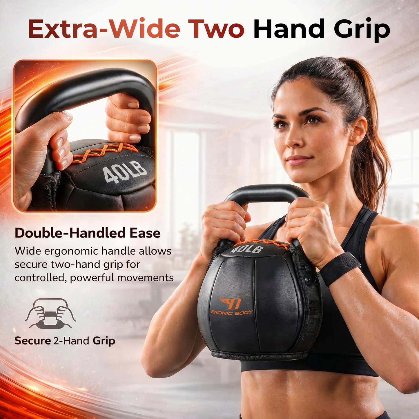 Bionic Body by Kim Lyons Soft Kettlebell 40 lb – Ergonomic Handle for Strength, Conditioning, Core & Full-Body Workouts, Home Gym, HIIT & Functional Fitness
