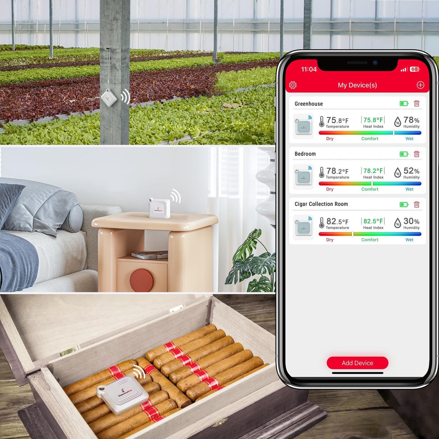 ThermoPro Bluetooth Thermometer Hygrometer, 260FT Range Temperature Sensor Greenhouse Thermometer, Remote App Control Temperature and Humidity Monitor with 2-Year Data Logging Export (TP351)