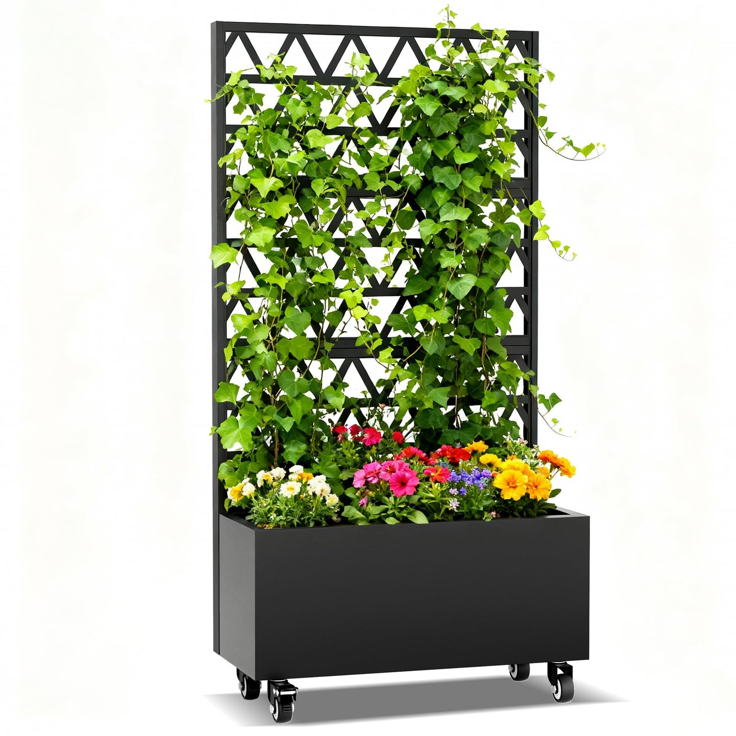 espidoo Mobile Planter with Trellis - 72 Inch Tall Metal Garden Planter Box with Wheels & Climbing Grid - Tool-Free Assembly Outdoor Plant Stand for Balcony Patio & Small Space Gardening