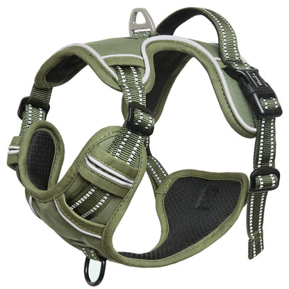 HEELE Dog Harness, Reflective Dog Harness, with Padded Handle Control, 2 Metal Rings, Harness for Small Medium and Large Dogs, Army Green, M