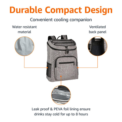 Amazon Basics Large Capacity Leakproof Insulated Soft Cooler Bag Box/Cooler Backpack/Lunch Bag for Picnics, Camping, Travel, Beach, Grey
