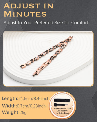 Jeracol Copper Magnetic Bracelets for Women,99.99% Solid Copper Women Wristband with Ultra Strength 3500 Guass Magnets,Adjustable Size Brazaletes with Remove Tool & Gift Box