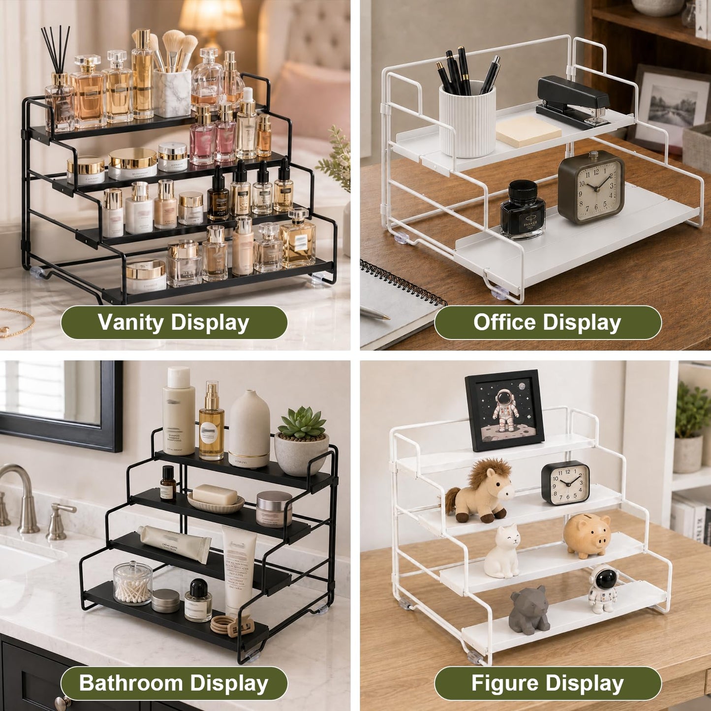 KITREPAION Spice Rack Organizer for Cabinet, Tiered Adjustable Spice Shelf Organization, Metal Seasoning Rack for Kitchen Countertop Cupboard Pantry, Raised Edge Anti-Slip Design for Jars and Bottles