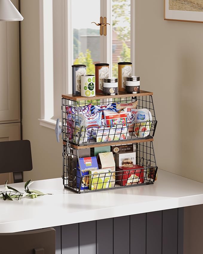 2-Tier Fruit Basket for Kitchen, Stackable wire basket
