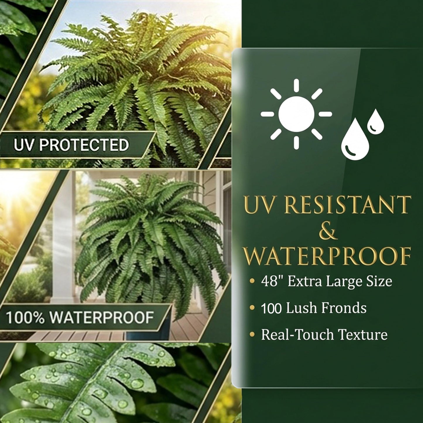 Cotlux Large Artificial Fern for Outdoors, 100 Branches Fake Ferns Artificial Plants, Large Faux Ferns Outdoor Plants, Suitable for Planter Garden Porch Living Room Decor