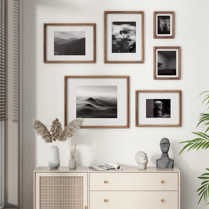 11x14 Picture Frame, USA-Sourced Natural Walnut Wood Photo Frame with Tempered Glass, Handcrafted Rounded Corner 11 x 14 Wooden Frame Matted to 8x10 Photos, Wall or Tabletop Display
