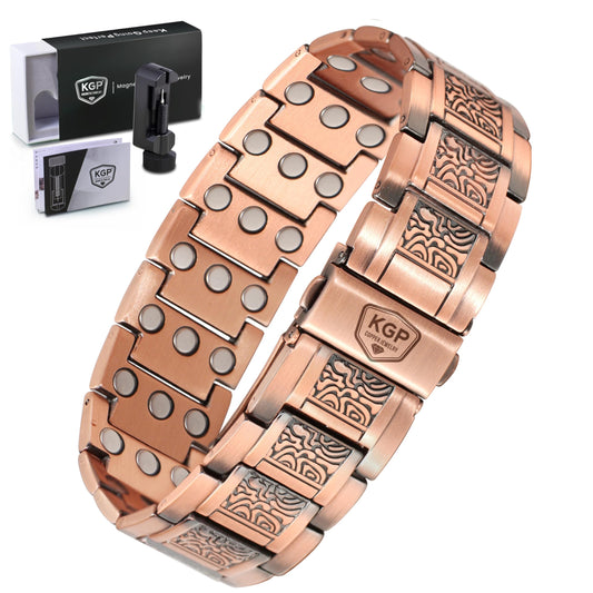 KGP® Vintage Magnetic Copper Bracelet for Men, 99.99% Pure Copper Therapy Bracelet with 3800 Gauss Magnets, Adjustable Healing Magnetic Bracelet Jewelry with Gift Box