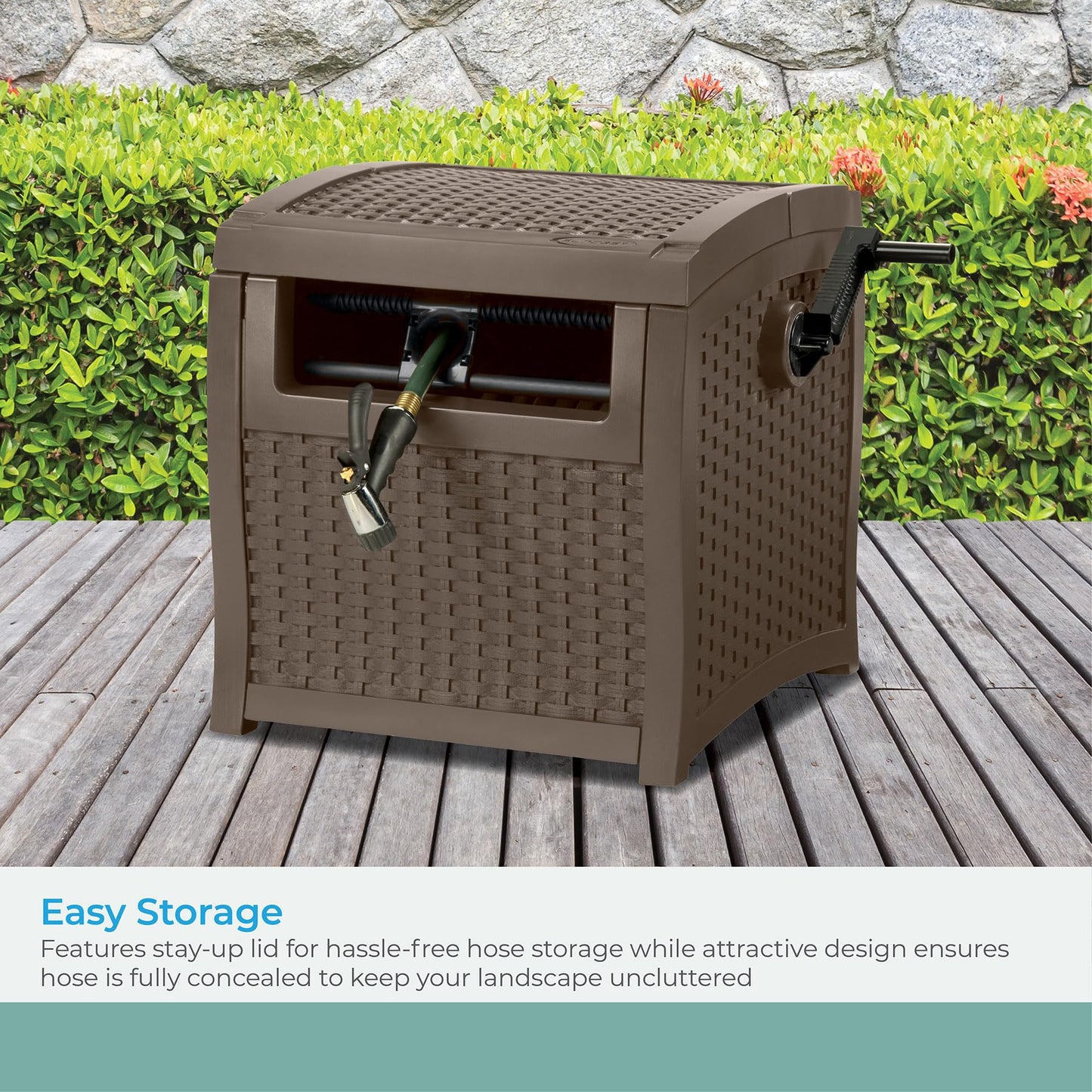 Suncast Hose Reel with Smart Trak Hose Guide, Water-Tight Connection, Durable Resin Construction, 225' Hose Capacity, Brown, Made in the USA