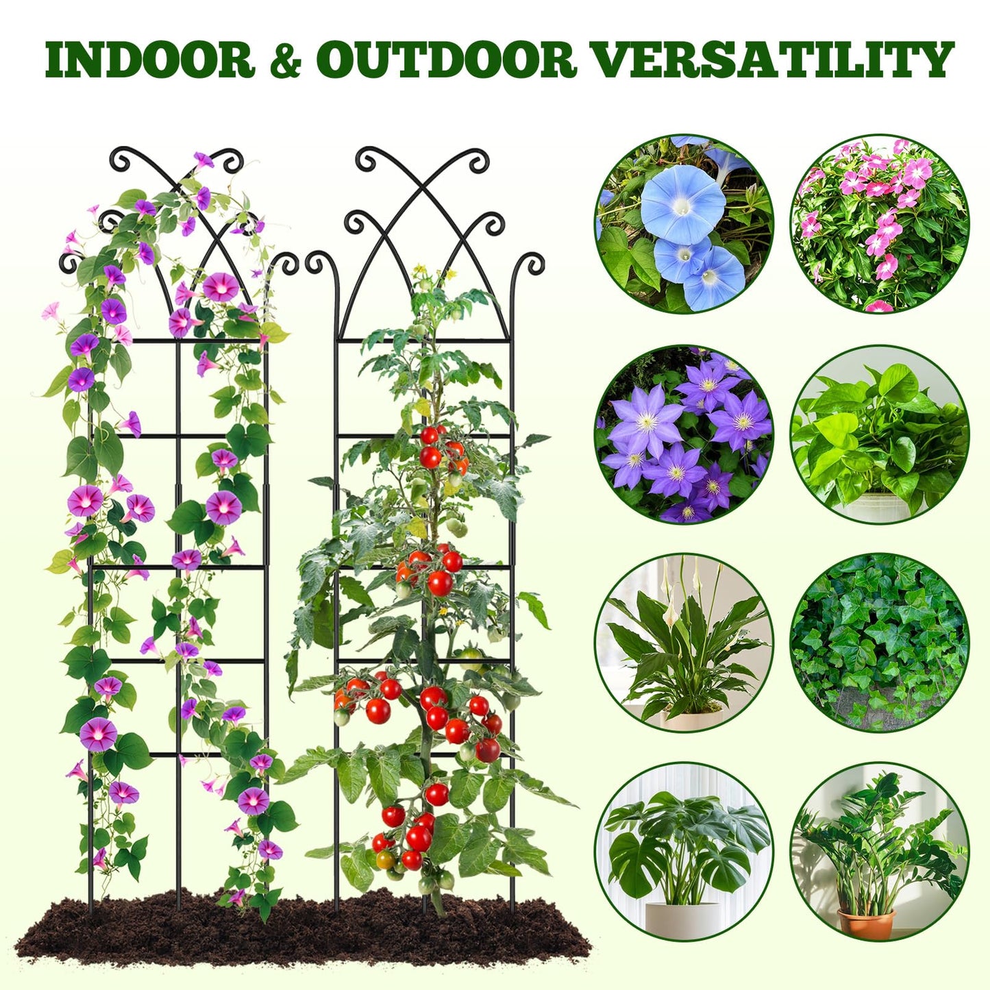 33.8in Tall Trellis for Climbing Plants Indoor & Outdoor, 4 Pack Metal Trellis for Potted Houseplant, Sturdy Support for Ivy, Pothos, Monstera, Hoya and Flower Vines, Black