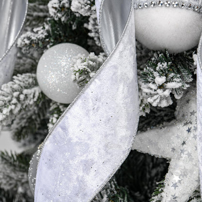 BUVANE Christmas Tree Topper,48x13 Inches Velvet Toppers Bow,Large Decorative Bows for Christmas Decoration (Silver)