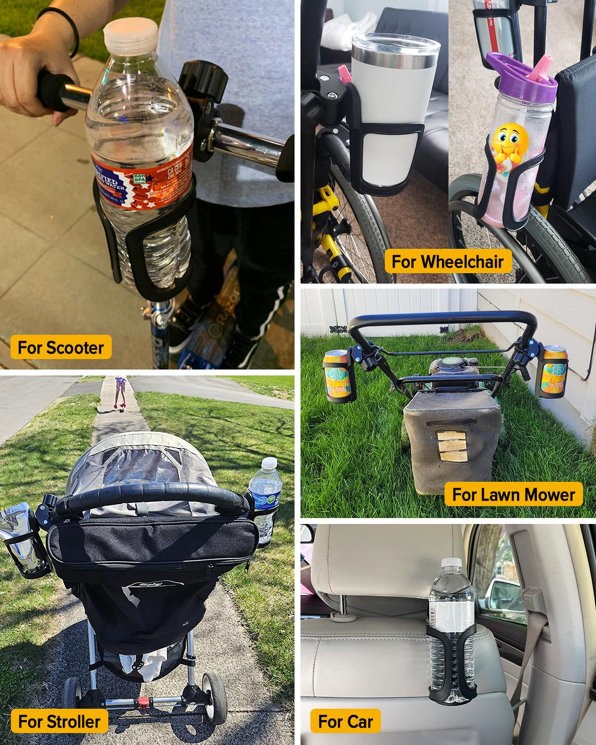 Pack of 2 Pram Cup Holder,Universal Stroller/Pushchair Cup Holders,Adjustable Bottle Organizer for Bikes, Trolleys,Walkers and Wheelchairs