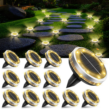 Solar Ground Lights Outdoor 12 Pack Waterproof, Upgraded Solar Garden Lights with 4 Side Light, Stainless Steel Solar Powered Disc Landscape Light for Walkway Pathway Lawn Yard Patio Deck-Warm White