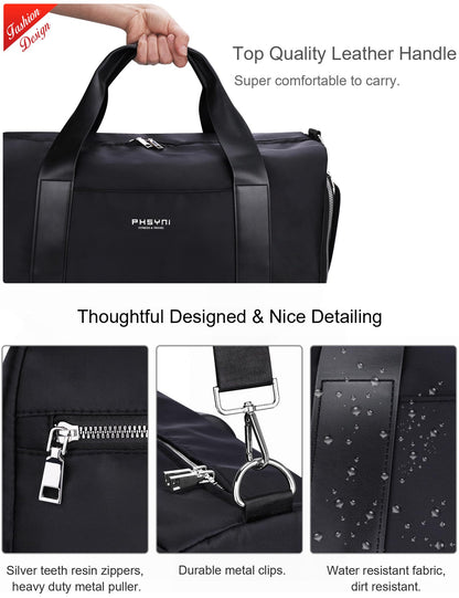 PHSYNI Gym Bag for Women with Shoe Compartment & Wet Pocket - Duffle Bag for Travel Sports Fitness Workout Athletic, 19“-Medium, Black