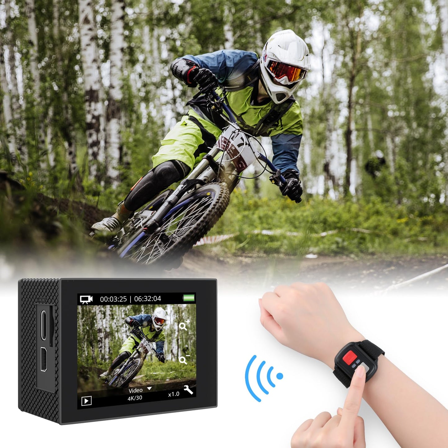 AKASO EK7000 Pro 4K30 Action Camera with Touch Screen EIS 131FT Waterproof Underwater Camera 5X Zoom Remote Control with Waterproof Floating Hand Grip Bundle and Carrying Case Accessories Kit Bundle