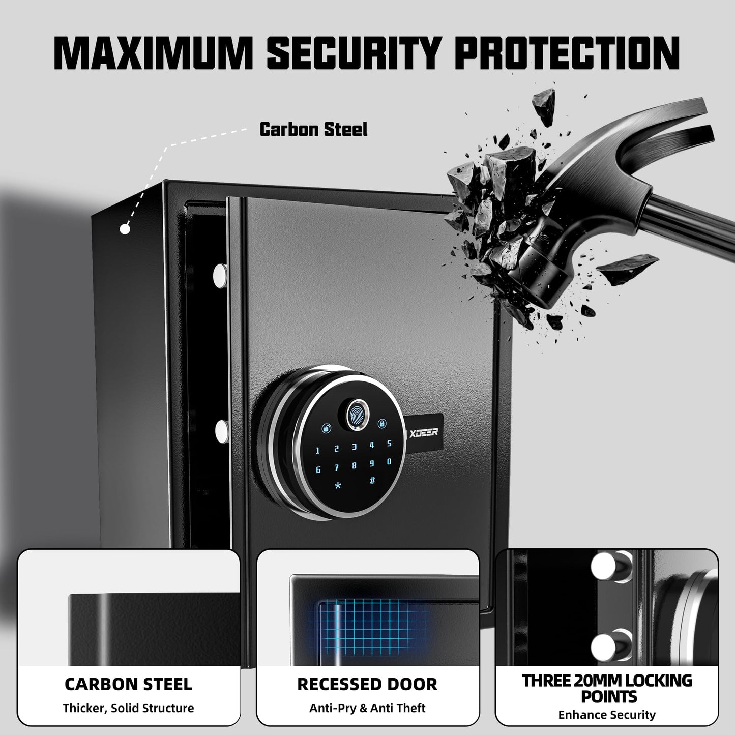 XDeer 1.2 Cu.Ft Smart Biometric Gun Safe with Fireproof Bag, Home Security Safe Box with Adjustable Racks,Quick-Access Fingerprint Safe,Small Safes for Home Money Medicines Jewelry Valuables 1PCS