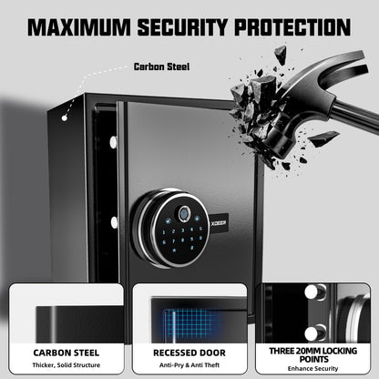 XDeer 1.2 Cu.Ft Smart Biometric Gun Safe with Fireproof Bag, Home Security Safe Box with Adjustable Racks,Quick-Access Fingerprint Safe,Small Safes for Home Money Medicines Jewelry Valuables 1PCS