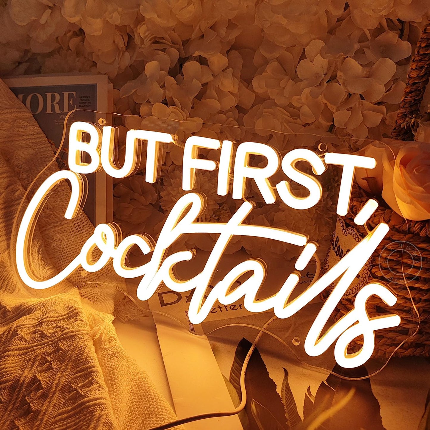 SYLHOME But First Cocktails Led Neon Light Sign Home Bar Shop Bedroom Man Cave Wall Sign Decor Wedding Birthday Party Light Up Sign Celebrate Backdrop USB 15.75"X7.9"