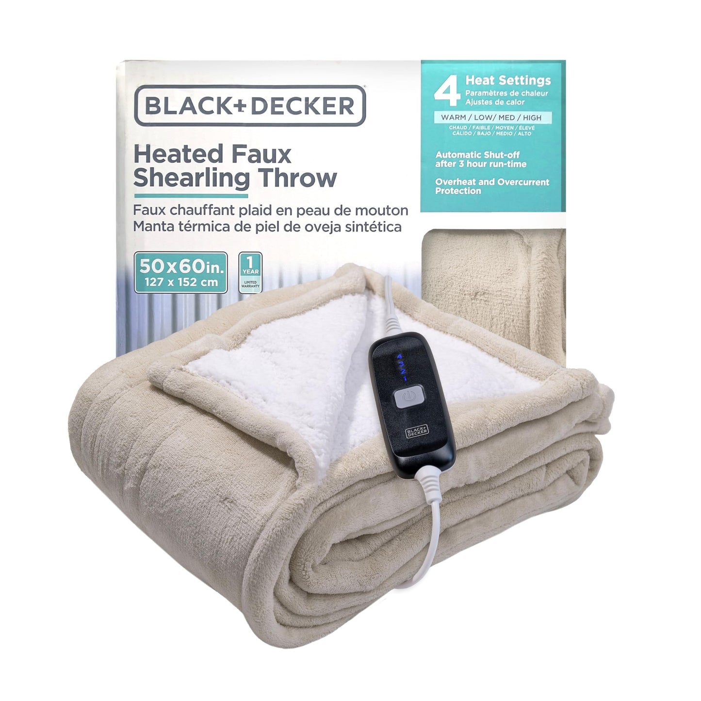 BLACK+DECKER Heated Blanket Electric Throw, Fleece Electric Blanket, Heating Blanket with 4 Heating Levels, 3H Timer, Auto Shutoff, Fast Heating (50x60 inches, Maroon)