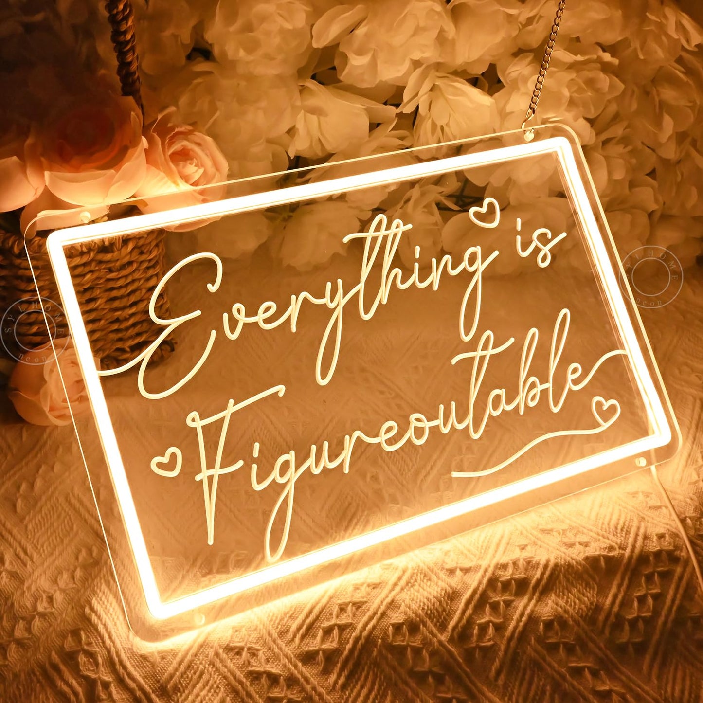 SYLHOME Everything Is Figureoutable Led Neon Light Sign Home Office Desk Shelf Inspirational Wall Sign Decor Uplifting Positive Coworker Decor 15.75" X 10" USB