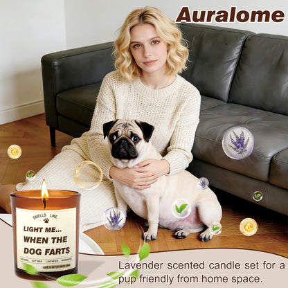 Auralome Candle Gifts for Women - Dog Mom Candles Lavender Light Me When The Dog Farts Pet Friendly Safe Scented Candle Themed Gifts Soy Wax Present Idea Funny for Pet Lovers Home Decor