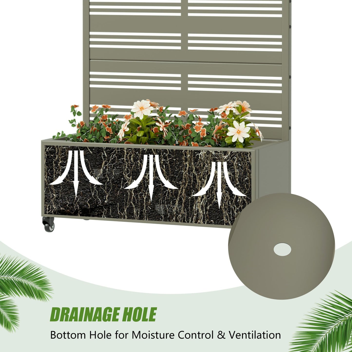 Casaphoria Metal Raised Garden Bed with Trellis and Wheels, 72"x35"x16" Planter Box for Climbing Plants, Vegetables & Vines, Features Drainage Holes and Privacy Screen, Grey-Harold